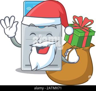 Santa key card Cartoon character design having box of gift Stock Vector