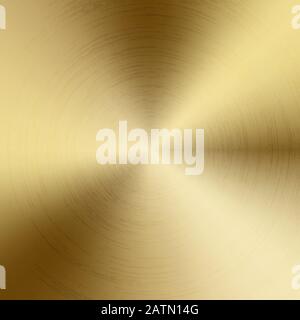 Radial polished texture golden metal background. Vector textured technology gold color background with circular polished, brushed concentric texture. Stock Vector