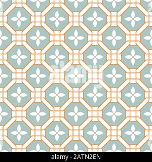 Blue Azulejos pattern portugal tile seamless pattern. Oriental ceramic tiles design pastel colors. Stock Vector