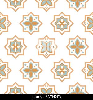 Arabesque seamless pattern tiles. Oriental ceramic tiles design pastel colors. Stock Vector
