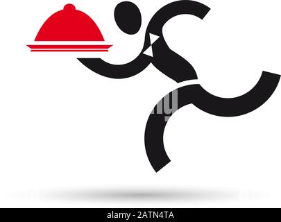 Vector fast food concept. Restaurant speedy service. Waiter who runs Stock Vector