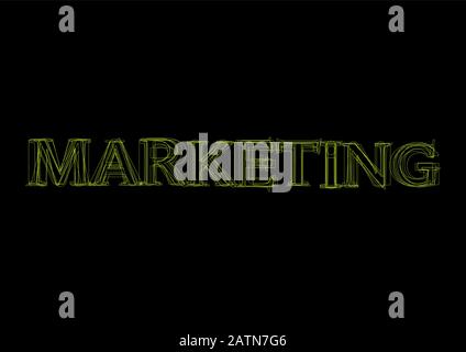 Vector word marketing,  green light on black background Stock Vector
