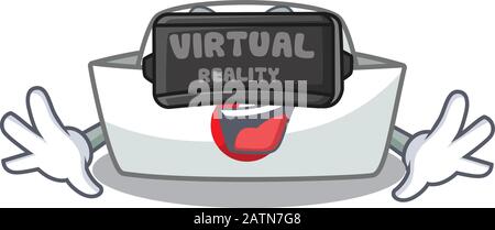 Trendy nurse hat character wearing Virtual reality headset Stock Vector