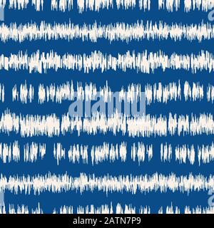 Indigo Tie Dye Icat Irregular Horizontal Stripes Vector Seamless Pattern. Spring-Summer Traditional Boho Monochrome Repeat Print in Classic Blue for F Stock Vector