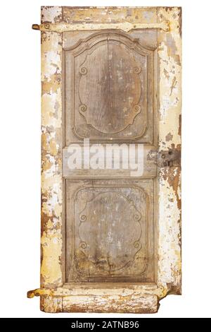 Old weathered door with cracked paint isolated on a white background Stock Photo