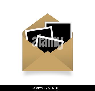 brown envelope with photos isolated on white Stock Photo