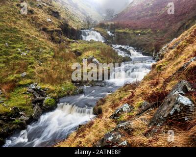 Waterfalls in Force Gill near Ribblehead Yorkshire Dales National Park England Stock Photo