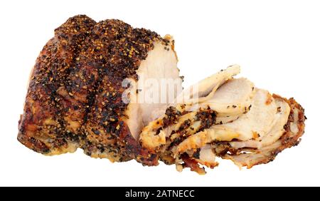 Roasted peppered pork joint isolated on a white background Stock Photo