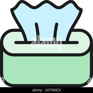 Wet napkin in box, tissue paper flat color line icon. Stock Vector