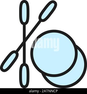 Ears stick, cotton swabs and pads flat color line icon. Stock Vector