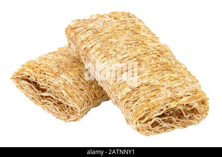 Shredded wheat breakfast cereal isolated on a white background Stock Photo
