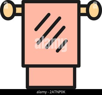 Vector towel on holder, hygiene flat color line icon. Stock Vector