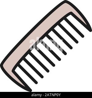 Vector comb, hair brush flat color line icon. Stock Vector