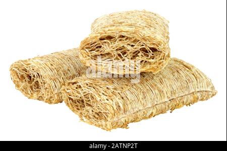 Shredded wheat breakfast cereal isolated on a white background Stock Photo