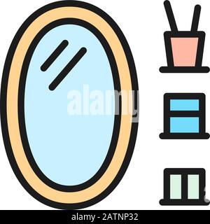 Vector oval bathroom mirror flat color line icon. Stock Vector