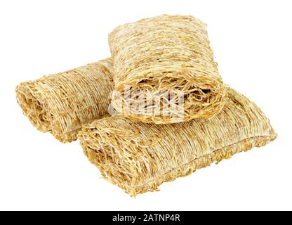 Shredded wheat breakfast cereal isolated on a white background Stock Photo