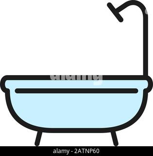 Bathtub, shower, bathroom flat color line icon. Stock Vector