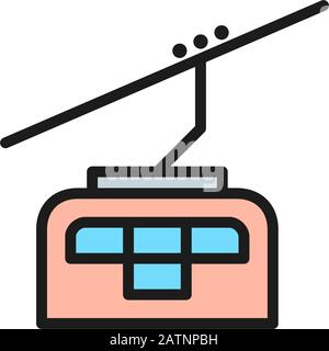 Funicular, ski cable lift flat color line icon. Stock Vector