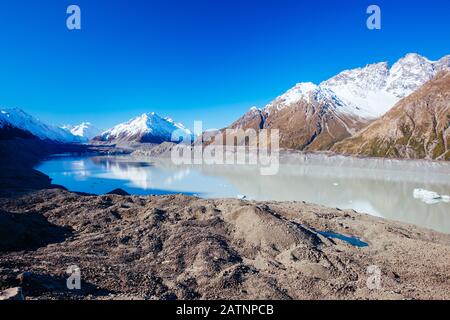 Tasman Glacier near Mt Cook in New Zealand Stock Photo