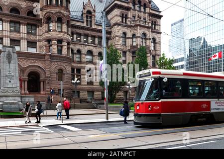 TORONTO, CANADA - October 03, 2018 : Tramway carriage in  the city street on October 03, 2018 in Toronto, Canada. Stock Photo