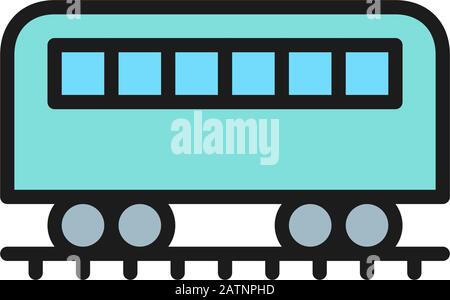 Coach on rails, train wagon, subway flat color line icon. Stock Vector