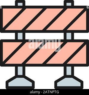 Railroad barrier, roadblock flat color line icon. Stock Vector