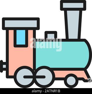 Old locomotive, train, railroad flat color line icon. Stock Vector
