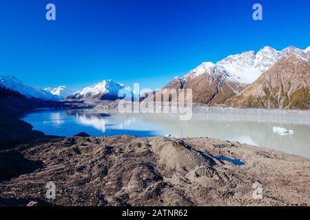 Tasman Glacier near Mt Cook in New Zealand Stock Photo