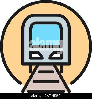 Tunnel with train sign, metro, subway, railway station flat color line icon. Stock Vector