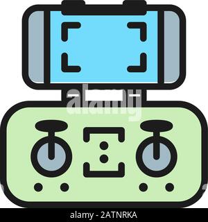 Mobile control panel for drone, gamepad flat color line icon. Stock Vector