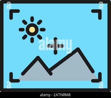Picture in photo frame, autofocus, action camera flat color line icon. Stock Vector