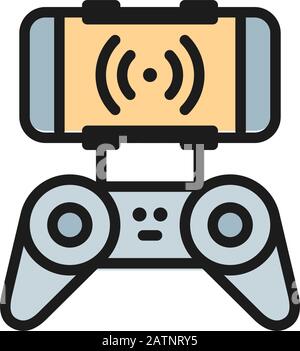 Mobile control panel for drone, remote controller flat color line icon. Stock Vector