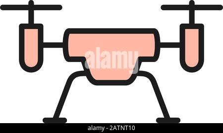 Vector flying drone flat color line icon. Stock Vector