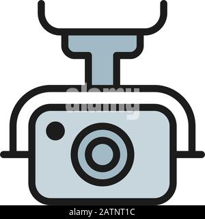 Action camera for drone, extreme video cam flat color line icon. Stock Vector