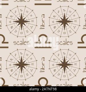 Astrology sign Scales. Seamless pattern Stock Vector