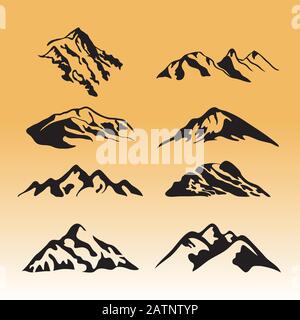 Outdoor icon snow ice mountain tops, decorative symbols isolated. Camping mountain logo, travel labels, climbing or hiking badges vector Eps 10 Stock Vector