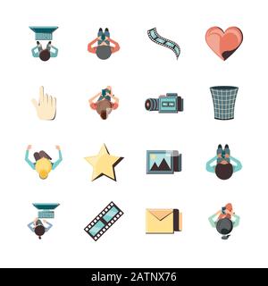 Movie icon set design, Cinema video film media entertainment show motion and presentation theme Vector illustration Stock Vector