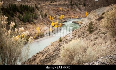 The Chilcotin River flowing through the beautiful BC grasslands habitat. Stock Photo