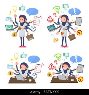 A set of women wearing hijabwho perform multitasking in the office.There are things to do smoothly and a pattern that is in a panic.It's vector art so Stock Vector