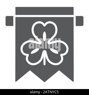 Clover banner glyph icon, st patrick's day and holiday, clover flag sign, vector graphics, a solid pattern on a white background, eps 10. Stock Vector
