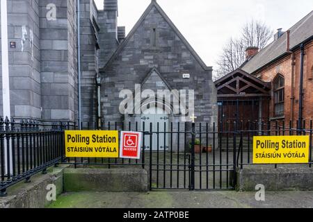 A polling centre in James Street, Dublin, ready for the 2020 general election in Ireland. Stock Photo