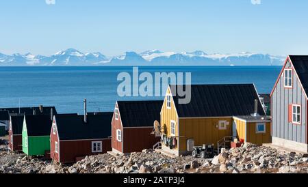 Colourful houses in Ittoqqortoormiit village Stock Photo
