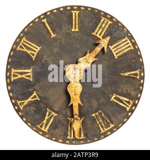 Ancient large church clock face isolated on a white background Stock Photo
