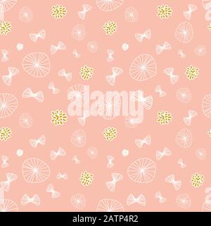 doodle butterflies and wildflowers on a pink background seamless vector pattern Stock Vector