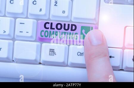 Conceptual hand writing showing Cloud Computing. Concept meaning storing and accessing data and programs over the Internet Stock Photo