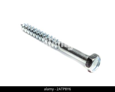 Large steel screw on white background Stock Photo