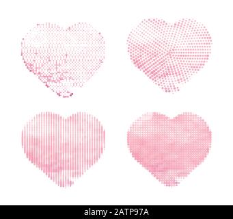 Halftone vector hearts on white background. Set of Simple shapes for template. Halftone effect made from watercolor heart Stock Vector