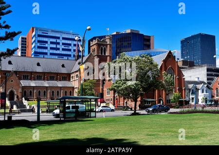 Perth, WA, Australia - November 30, 2017: St. George Cathedral and office buildings in the capital of Western Australia Stock Photo