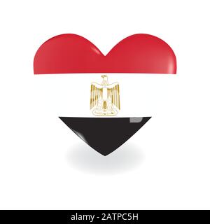 Heart with Egypt flag on a white background casts a shadow, vector Stock Vector