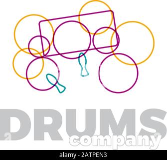 Vector sign drums and sound, abstract shapes in simple lines Stock Vector